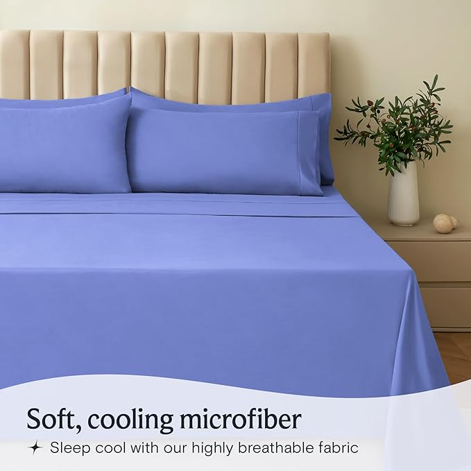 LuxClub Twin XL Sheets - Soft Twin Bed Sheets for-Boys-and-Girls-4 PC Deep Pockets 18" Eco Friendly Wrinkle Free-Kids-Fitted Sheets Machine Washable Hotel Bedding Silky Soft - Violet Blue Twin XL - LeafyLoom