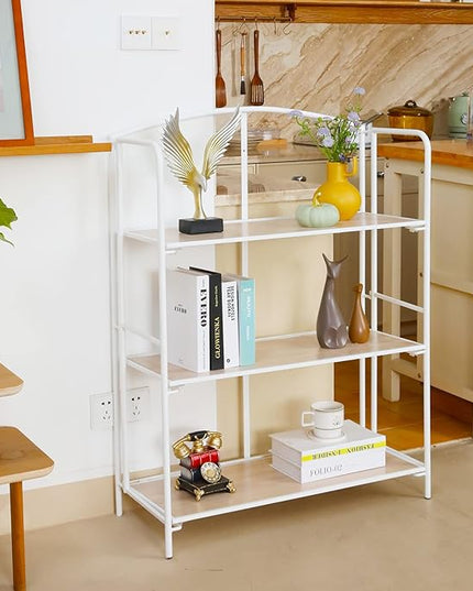 No Assembly Folding Bookshelf, 3 Tier White Bookshelf, Metal Book Shelf for Storage, Folding Bookcase for Office Organization and Storage, 12.87" D x 30.9" W x 42.33" H - LeafyLoom