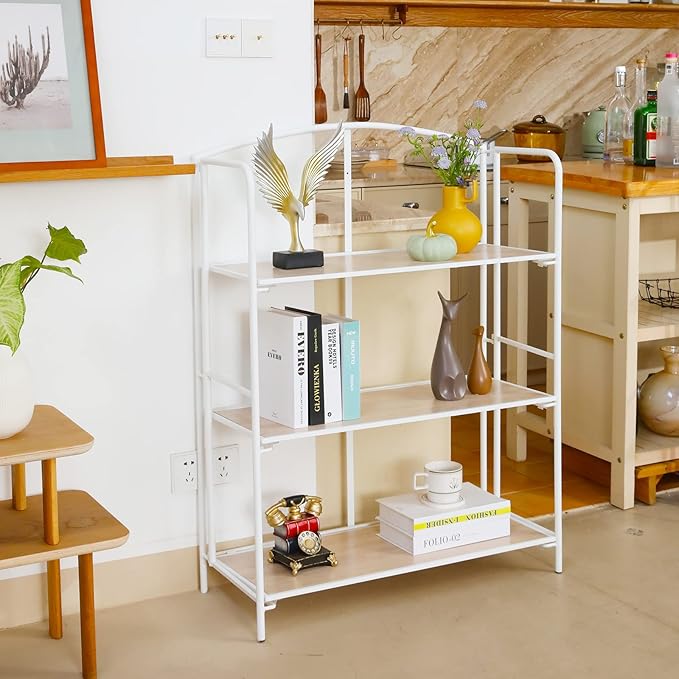 No Assembly Folding Bookshelf, 3 Tier White Bookshelf, Metal Book Shelf for Storage, Folding Bookcase for Office Organization and Storage, 12.87" D x 30.9" W x 42.33" H - LeafyLoom