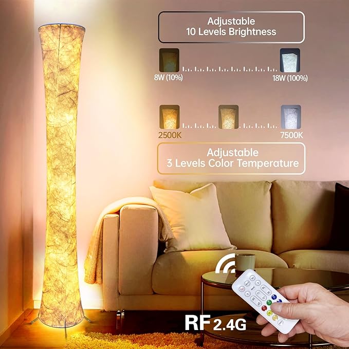 Floor Lamp, RGB Color Changing, Smart Control Music Sync with Fabric Shade, Standing Lamp for Living Room Bedroom Game Room, 62 inch - LeafyLoom