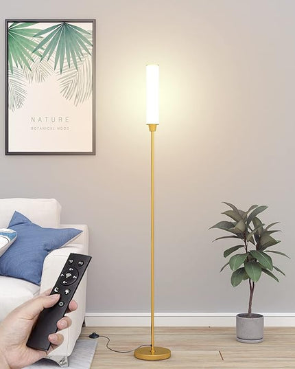 Floor Lamp with Remote Control,Bright Floor Lamps for Living Room/Bedroom/Office, Stepless Adjustable 3000K-6000K Colors and 10-100% Brightness,Standing Light with Foot Switch (Gold) - LeafyLoom