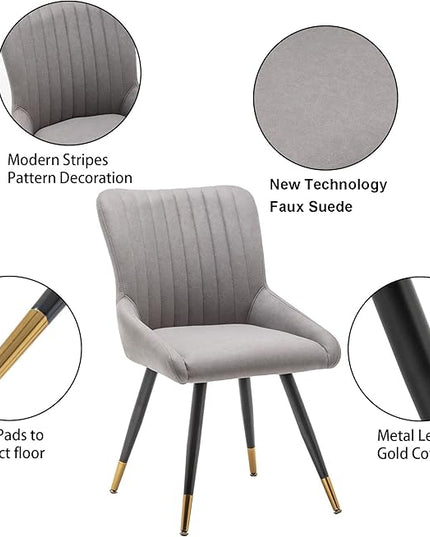 Alunaune Upholstered Grey Dining Chairs Set of 2 Modern Kitchen Chairs, Mid Century Accent Chair Faux Suede Armless Leisure Chair Living Room Desk Side Chair - LeafyLoom