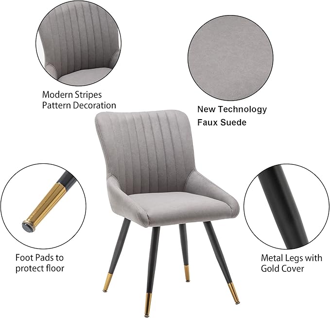 Alunaune Upholstered Grey Dining Chairs Set of 2 Modern Kitchen Chairs, Mid Century Accent Chair Faux Suede Armless Leisure Chair Living Room Desk Side Chair - LeafyLoom