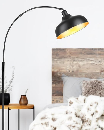 Arc Floor Lamps for Living Room, Modern Farmhouse Floor Lamp with Remote Control, Floor Lamp with 360° Adjustable Hanging Dome Shade, Dimmable Tall Lamp with 9W LED Bulb (Black, 1 PACK) - LeafyLoom