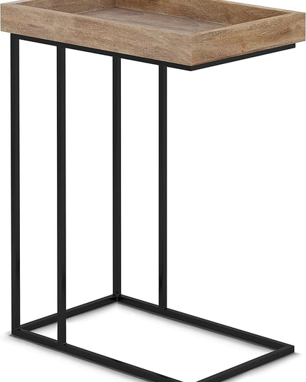 SIMPLIHOME Gallagher SOLID MANGO WOOD and Metal 12 Inch Wide Rectangle C Side Table in Natural, Fully Assembled, For the Living Room and Bedroom - LeafyLoom