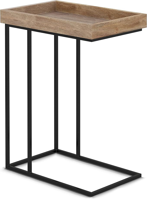 SIMPLIHOME Gallagher SOLID MANGO WOOD and Metal 12 Inch Wide Rectangle C Side Table in Natural, Fully Assembled, For the Living Room and Bedroom - LeafyLoom