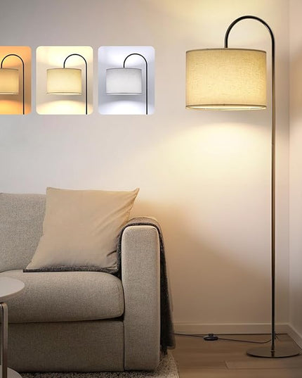 Floor Lamps for Living Room - 12W LED Bulb Modern Standing Lamp with Linen lampshade, 3 Color Temperatures Corner Floor Lamp for Office Study Room, Tall Reading Light with Adjust Head - LeafyLoom
