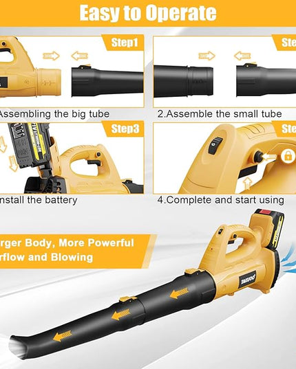Cordless Leaf Blower, 450CFM 150MPH 21V Electric Leaf Blower with 2 x 4.0Ah Battery and Charger, 6 Speed Portable Lightweight Small Blower for Lawn Care Sweeping Snow, Yard, Garden, Patio - LeafyLoom