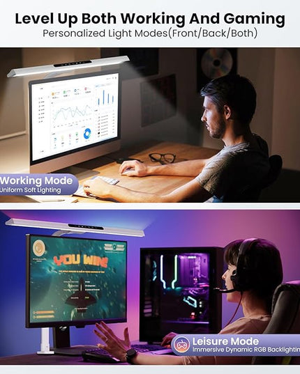 LED Desk Lamp with RGB Backlight, 24W Ultra Bright Architect Workbench Desk Lamps, 60" Timer, 25 Lighting Modes,Eye Protection Clamp Light for Home Office Gaming Reading Working(White) - LeafyLoom