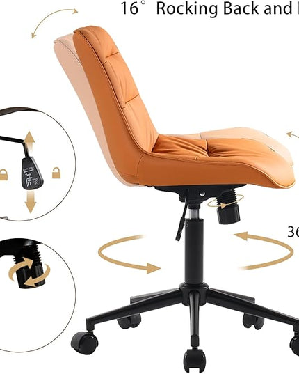 Kidol & Shellder Armless Office Chair Desk Chair Comfy Makeup Vanity Chair with Back Ergonomic Swivel Chair Home Office Desk Chairs with Wheels Computer Chair Bedroom Accent Chair(Matte Orange) - LeafyLoom