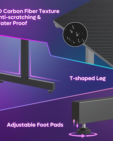 Bestier Small Gaming Desk with Monitor Stand, 42 inch LED Computer Desk, Gamer Workstation with Cup Holder & Headset Hooks, Modern Simple Style Desk for Home Office, Carbon Fiber Black - LeafyLoom