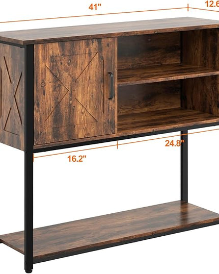41" Console Table with Storage Shelf, Entryway Table with Storage, Behind Couch Table, Sofa Table for Entryway, Hallway, Living Room, Foyer, kitchen, Rustic Brown - LeafyLoom