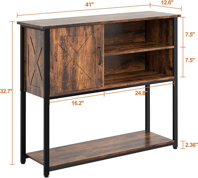 41" Console Table with Storage Shelf, Entryway Table with Storage, Behind Couch Table, Sofa Table for Entryway, Hallway, Living Room, Foyer, kitchen, Rustic Brown - LeafyLoom