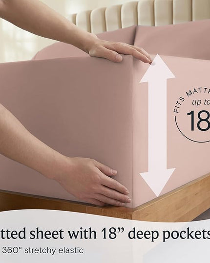 LuxClub Twin XL Sheets - Soft Twin Bed Sheets for-Boys-and-Girls-4 PC Deep Pockets 18" Eco Friendly Wrinkle Free-Kids-Fitted Sheets Machine Washable Hotel Bedding Silky Soft - Pearl Pink Twin XL - LeafyLoom