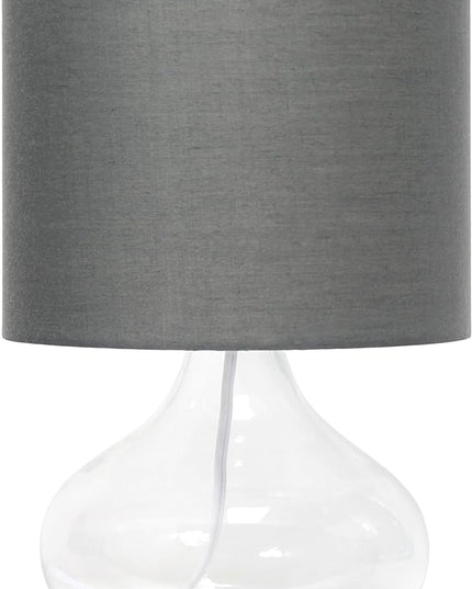 Simple Designs LT2063-CLG Small Glass Raindrop Bedside Table Lamp with Gray Fabric Shade, Clear - LeafyLoom