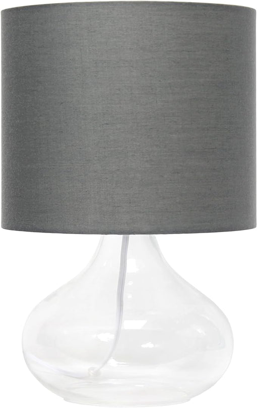 Simple Designs LT2063-CLG Small Glass Raindrop Bedside Table Lamp with Gray Fabric Shade, Clear - LeafyLoom