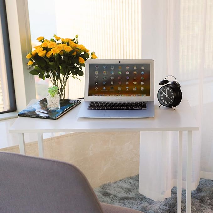 Leopard Folding Computer Desk for Small Spaces, No-Assembly Space-Saving Home Office Desk, Foldable Computer Table, Laptop Table, Writing Desk, Compact Study Reading Table (White) - LeafyLoom