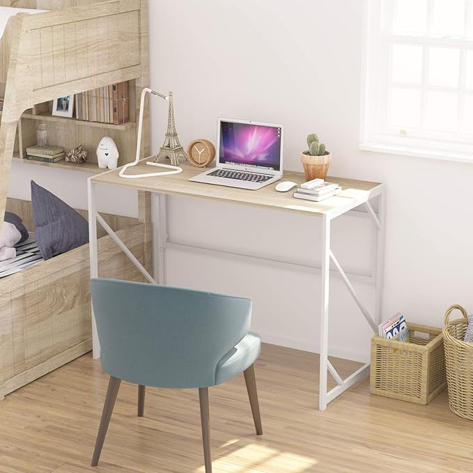Elephance Folding Desk Writing Computer Desk for Home Office, No-Assembly Study Office Desk Foldable Table for Small Spaces - LeafyLoom