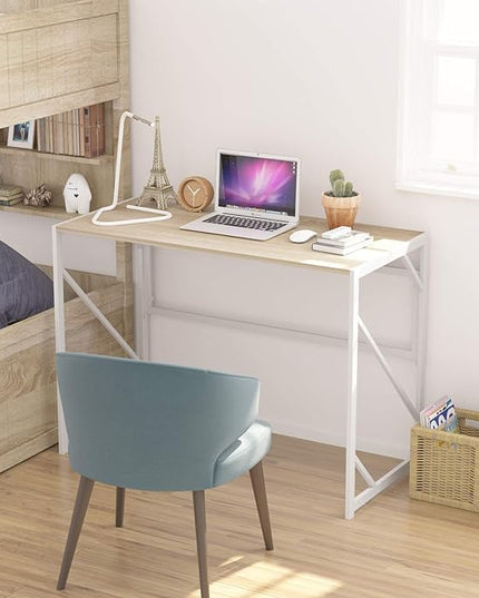 Elephance 40" Folding Computer Desk No Assembly Needed Foldable Small Home Office Desk Study Writing Desk Gaming Table for Small Space (Beige) - LeafyLoom
