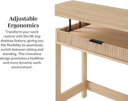 Walker Edison Office Writing and Computer Desk Spacious Desktop, Complementary in Living Spaces, 38 Inch, Reeded Lift-Top Coastal Oak - LeafyLoom