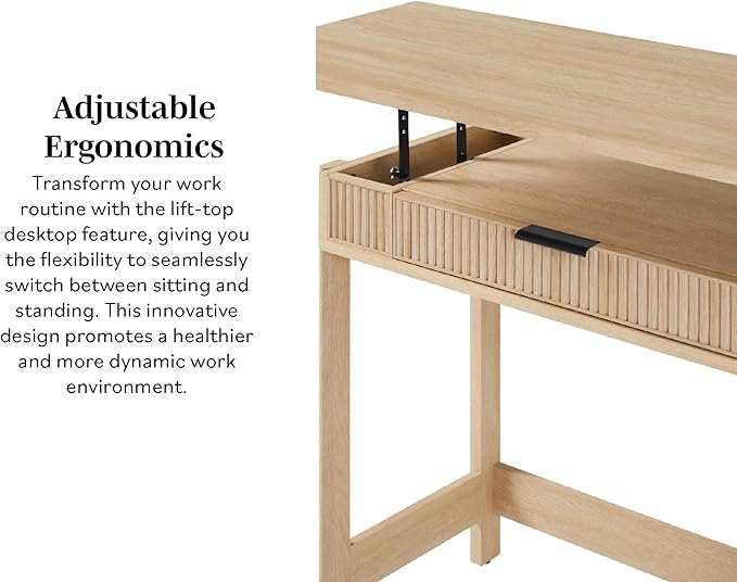 Walker Edison Office Writing and Computer Desk Spacious Desktop, Complementary in Living Spaces, 38 Inch, Reeded Lift-Top Coastal Oak - LeafyLoom