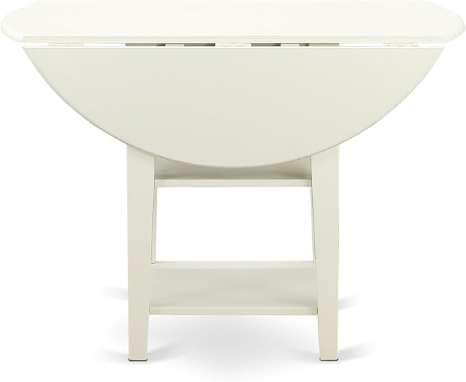 East West Furniture SUEN5-LWH-06 5 Piece Kitchen Table Set for 4 Includes a Round Dining Table with Dropleaf & Shelves and 4 Dark Shitake Linen Fabric Parsons Chairs, 42x42 Inch, Linen White - LeafyLoom