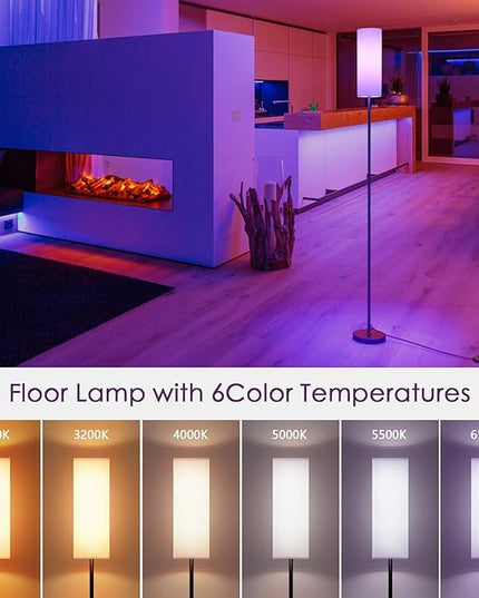 Floor Lamps for Living Room, Modern Floor Lamp with RGB LEDs Bulb,Standing Floor Lamp with App Control & Remote Control,Tall Reading Lamp for Bedroom, Living Room, White lampshade - LeafyLoom