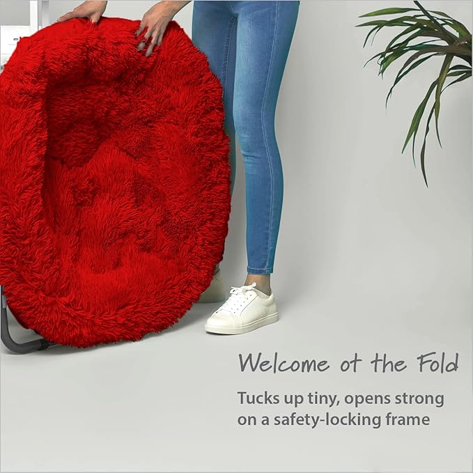 Oversized Mongolian Faux Fur Saucer Chair, Red - LeafyLoom