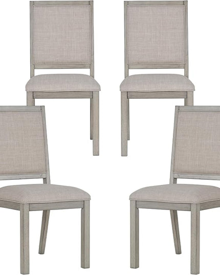 COLAMY Wood Dining Chairs Set of 4, Mid Century Modern Upholstered Kitchen Chairs,19 Inch Fabric Dining Chair with Back for Kitchen Dining Room,Grey - LeafyLoom
