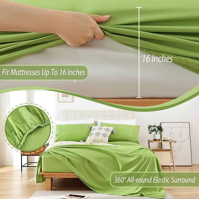 Whitney Home Textile King Sheet Set - 4 Piece Luxury Cooling Bed Sheets for King Size Bed, Silky Soft Sheets 16" Deep Pocket, Hotel Bedding Sheets and Pillowcases, Wrinkle Free Oeko-Tex Sheets - LeafyLoom