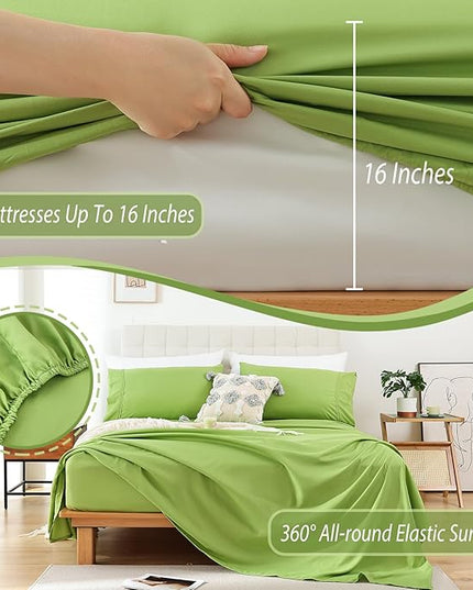 Whitney Home Textile Queen Sheet Set - 4 Piece Soft Breathable Bed Sheets for Queen Size Bed, Deep Pocket Lxuury Brushed Sheets, Hotel Bedding Sheets and Pillowcases, Wrinkle Free Oeko-Tex Sheets - LeafyLoom