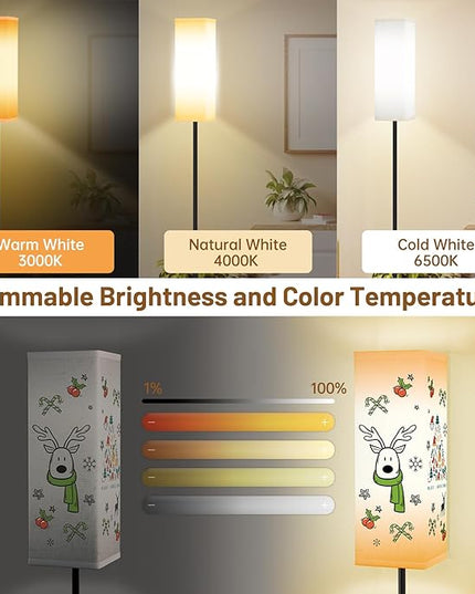 Smart RGB Floor Lamp for Living Room, Bedroom, Modern LED Standing Tall Lamp, WiFi Music Smart Corner Lamp with Remote Control, Dimmable, Compatible with Alexa and Google Home (2 lampshades) - LeafyLoom