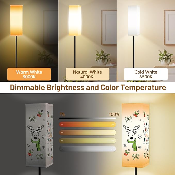 Smart RGB Floor Lamp for Living Room, Bedroom, Modern LED Standing Tall Lamp, WiFi Music Smart Corner Lamp with Remote Control, Dimmable, Compatible with Alexa and Google Home (2 lampshades) - LeafyLoom