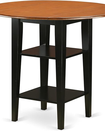 East West Furniture SUKE3H-BCH-W Sudbury 3 Piece Counter Height Set Contains a Round Wooden Table with Dropleaf & Shelves and 2 Kitchen Dining Chairs, 42x42 Inch - LeafyLoom