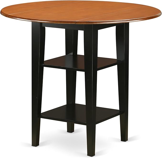 East West Furniture SUKE3H-BCH-W Sudbury 3 Piece Counter Height Set Contains a Round Wooden Table with Dropleaf & Shelves and 2 Kitchen Dining Chairs, 42x42 Inch - LeafyLoom