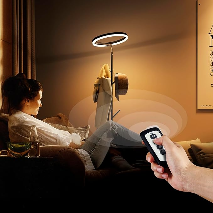 Innovative Floor Lamp, Floor Lamps for Living Room with Coat Rack, Floor Lamps with Stepless Adjust Color Temperatures & Brightness, Remote Control and Touch Control - LeafyLoom
