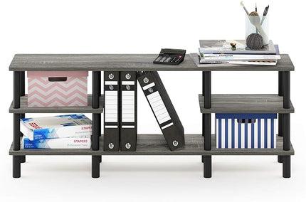 Furinno Turn-N-Tube 3-Tier Multipurpose Wide Shelf TV Stand, French Oak Grey/Black - LeafyLoom
