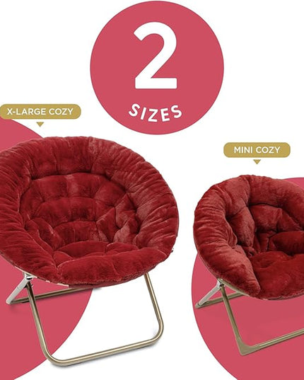 Milliard Mini Cozy Chair for Kids, Sensory Faux Fur Folding Saucer Chair for Toddlers, Red - LeafyLoom