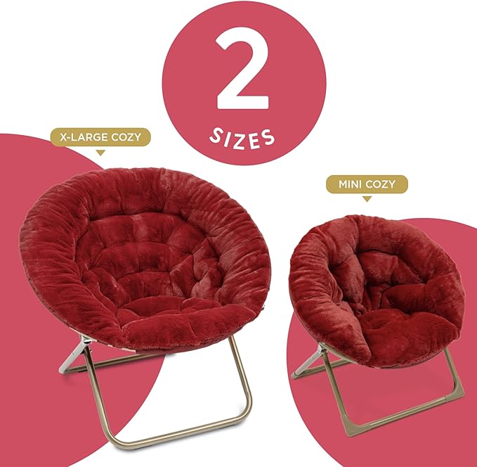 Milliard Mini Cozy Chair for Kids, Sensory Faux Fur Folding Saucer Chair for Toddlers, Red - LeafyLoom