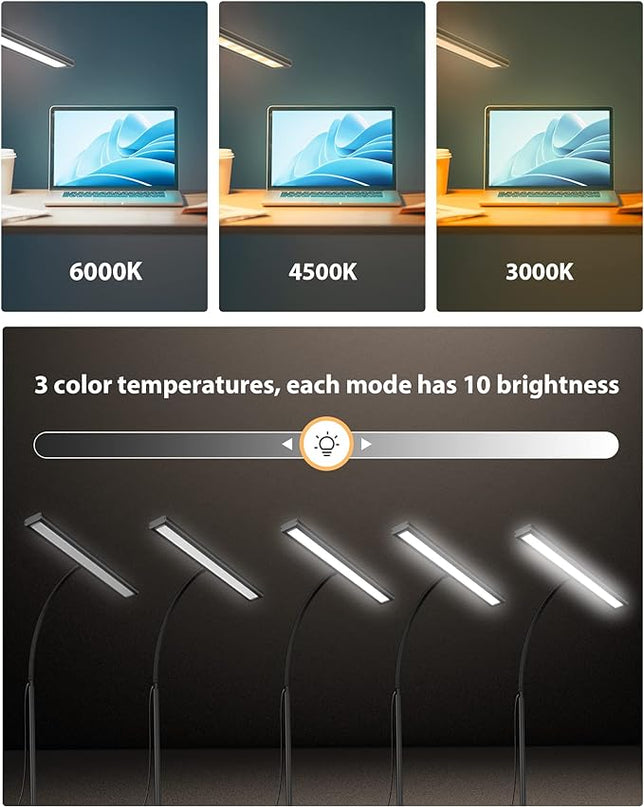 Desk Lamp [3 Color & 10 Brightness] 160 LEDs Dimmable Desk Lamp Home Office USB Lamp with Clamp, Eye-Caring Clip on Desk Light Working for Video Conference Workbench Drafting Crafting Drawing Reading - LeafyLoom