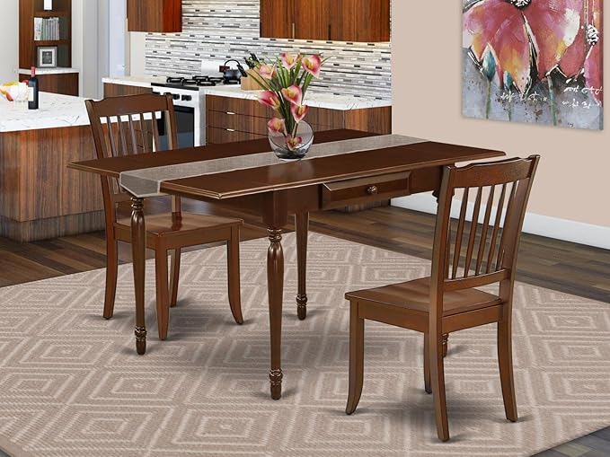East West Furniture MZDA3-MAH-W Monza 3 Piece Room Furniture Set Contains a Rectangle Kitchen Table with Dropleaf and 2 Dining Chairs, 36x54 Inch - LeafyLoom