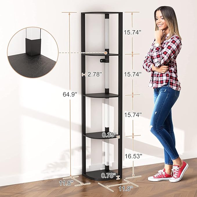 VTRIN Corner Shelf with Light, Modern Home Decor Stand Floor Lamps with Storage Shelves for Collectibles, Sturdy 5-Tier Corner Bookshelf Cabinet Display Shelf for Living Room Bedroom Small Space - LeafyLoom