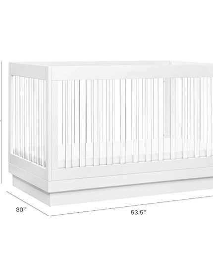 Babyletto Harlow Acrylic 3-in-1 Convertible Crib with Toddler Bed Conversion Kit in White with Acrylic Slats, Greenguard Gold Certified - LeafyLoom