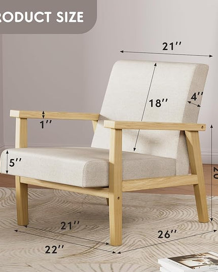 YESHOMY Mid-Century Modern Accent Chair with Solid Wood Frame and Thick Cushion for Living Room, Bedroom, Home Office, Set of 2, Beige - LeafyLoom