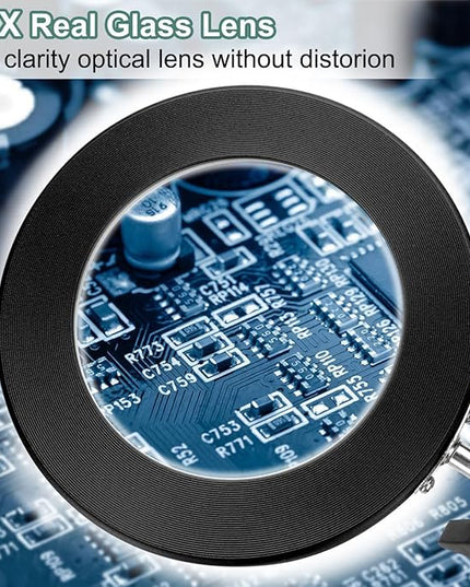 10X Magnifying Glass with Light, Krstlv Real Glass Lens Desk Lamp & Clamp, 3 Color Modes Stepless Dimmable, Hands Free LED Lighted Magnifier with Light and Stand for Reading Crafts Repair Close Works - LeafyLoom
