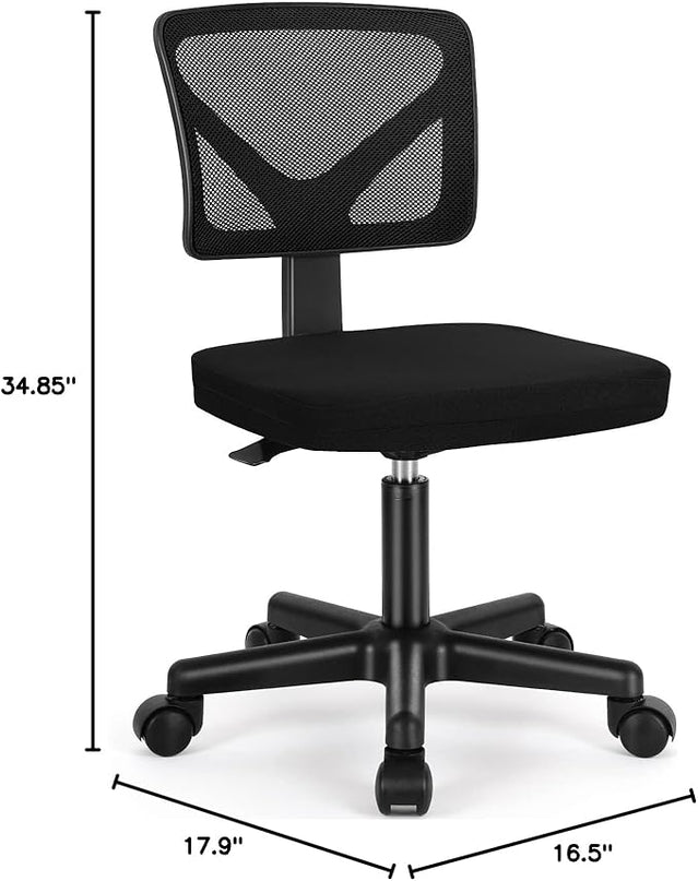Armless Small Home Office Desk Chair, Ergonomic Low Back Computer Chair, Adjustable Rolling Swivel Task Chair with Lumbar Support for Small Space, 1 Pack - LeafyLoom
