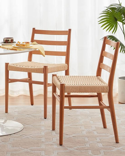 STARY Wood Rattan Dining Room Chairs Set of 2 with Comfortable Woven Seat, Fully assembled, Nature - Set of 4 - LeafyLoom