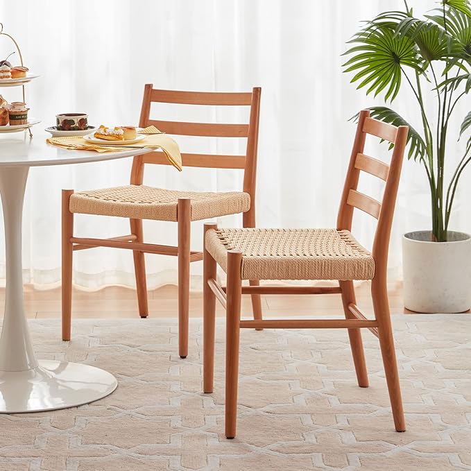STARY Wood Rattan Dining Room Chairs Set of 2 with Comfortable Woven Seat, Fully assembled, Nature - Set of 4 - LeafyLoom
