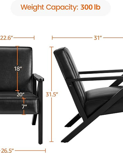 Yaheetech Accent Chair, Armchair with Strong Wood Frame, PU Leather Modern Retro Lounge Chair for Living Room/Lounge/Office/Reception Area, Black - LeafyLoom