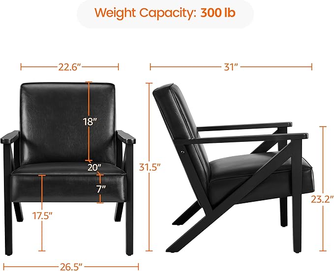 Yaheetech Accent Chair, Armchair with Strong Wood Frame, PU Leather Modern Retro Lounge Chair for Living Room/Lounge/Office/Reception Area, Black - LeafyLoom